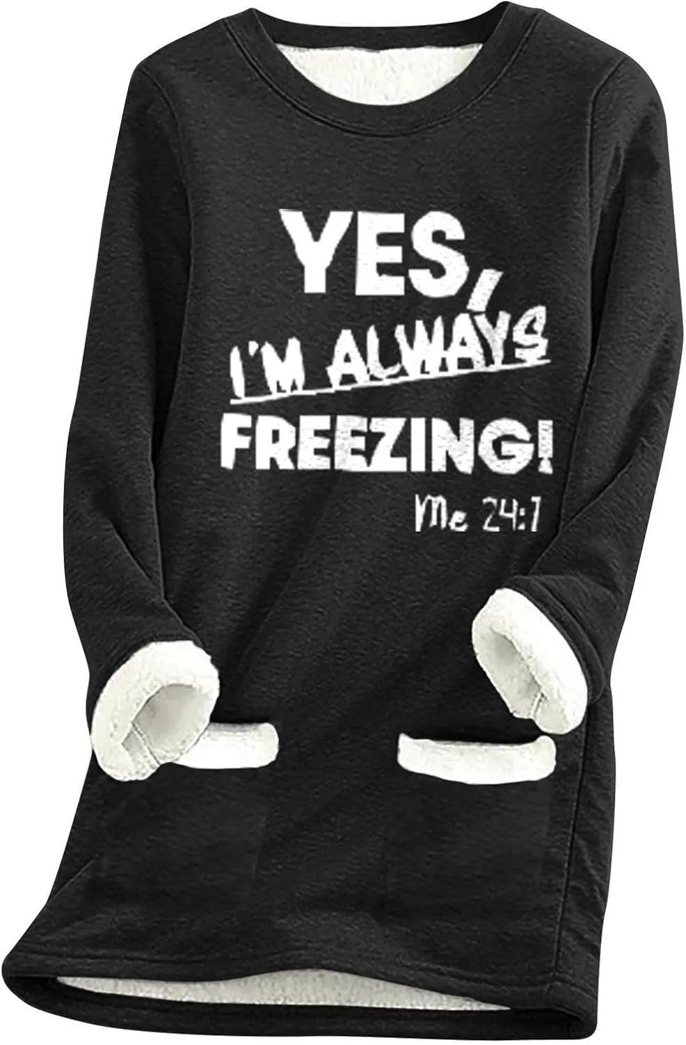 Women's Winter Soft Warm Sherpa Lined Fleece Pullover Crewneck Sweatshirt Pullover Loungewear Tunic Tops
