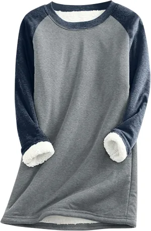 Women's Winter Warm Sherpa Lined Fleece Crewneck Pullover Sweatshirt Loungewear Tunic Tops Underwear