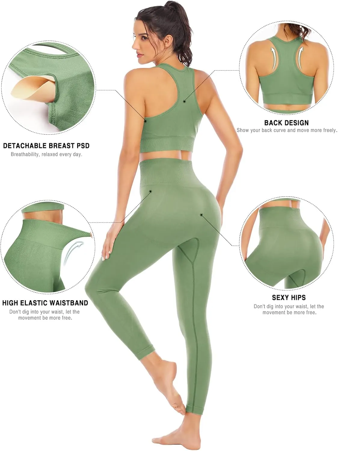 Workout Sets for Women 2 Piece High Waisted Seamless Leggings with Padded Stretchy Sports Bra Sets Gym Clothes