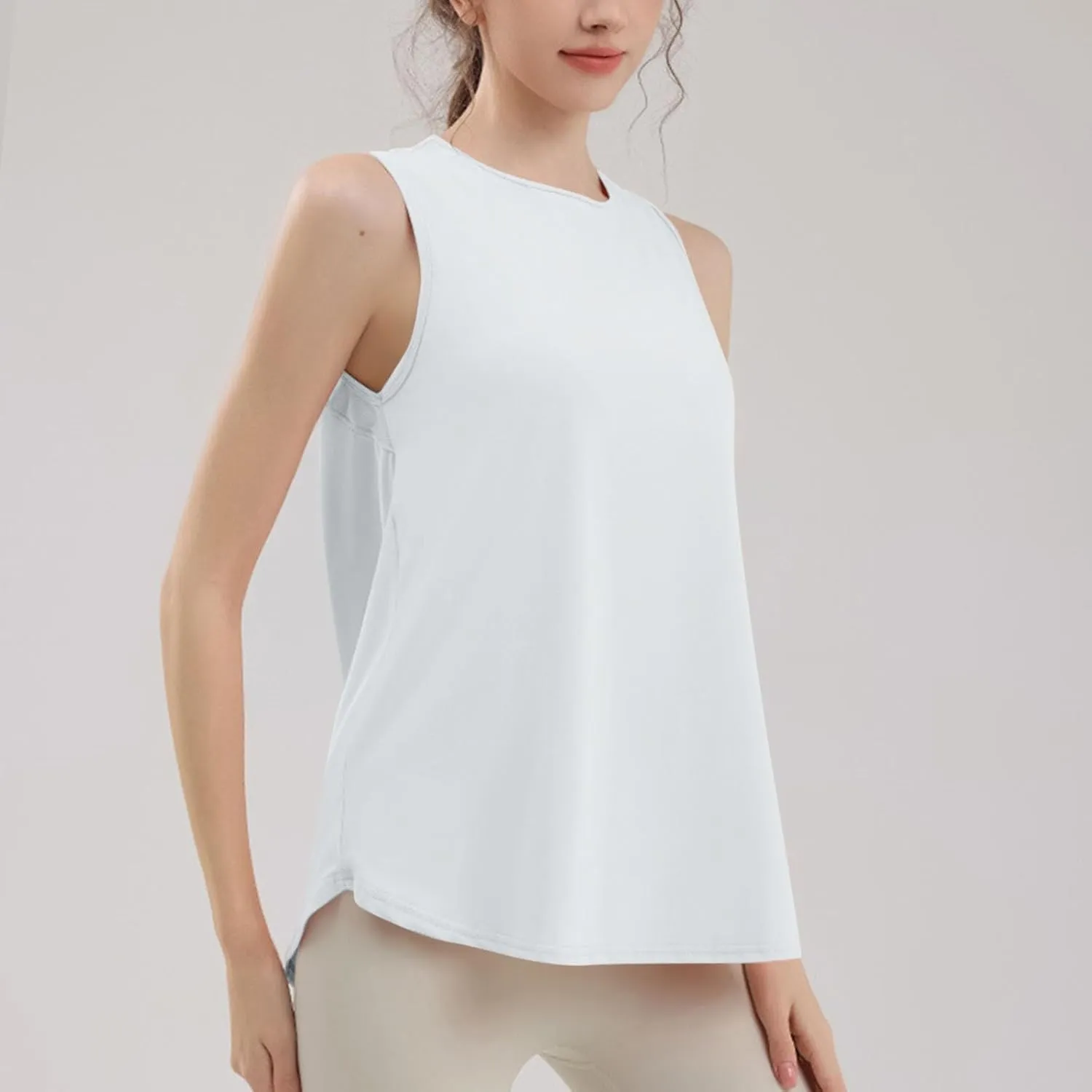 Workout Tank Tops for Women Sleeveless Athletic Yoga Gym Tees Quick Dry Loose Sports Shirts Mesh Back Pleated Top