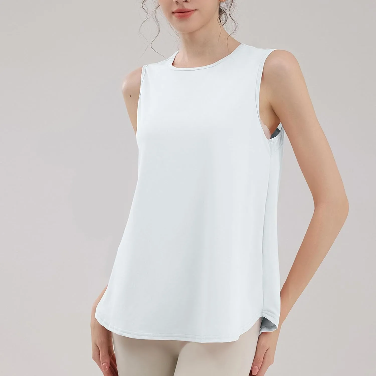 Workout Tank Tops for Women Sleeveless Athletic Yoga Gym Tees Quick Dry Loose Sports Shirts Mesh Back Pleated Top