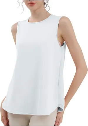 Workout Tank Tops for Women Sleeveless Athletic Yoga Gym Tees Quick Dry Loose Sports Shirts Mesh Back Pleated Top