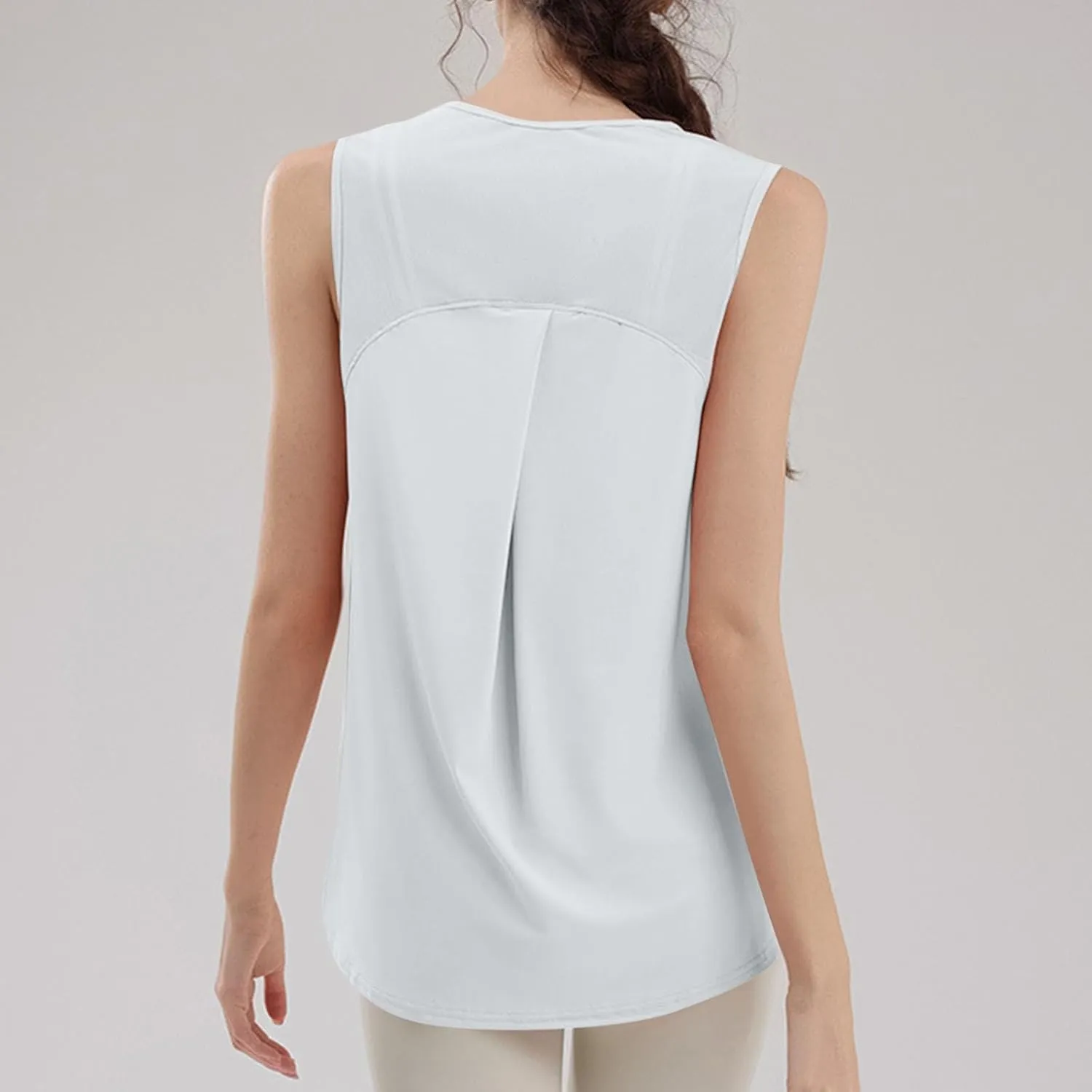 Workout Tank Tops for Women Sleeveless Athletic Yoga Gym Tees Quick Dry Loose Sports Shirts Mesh Back Pleated Top