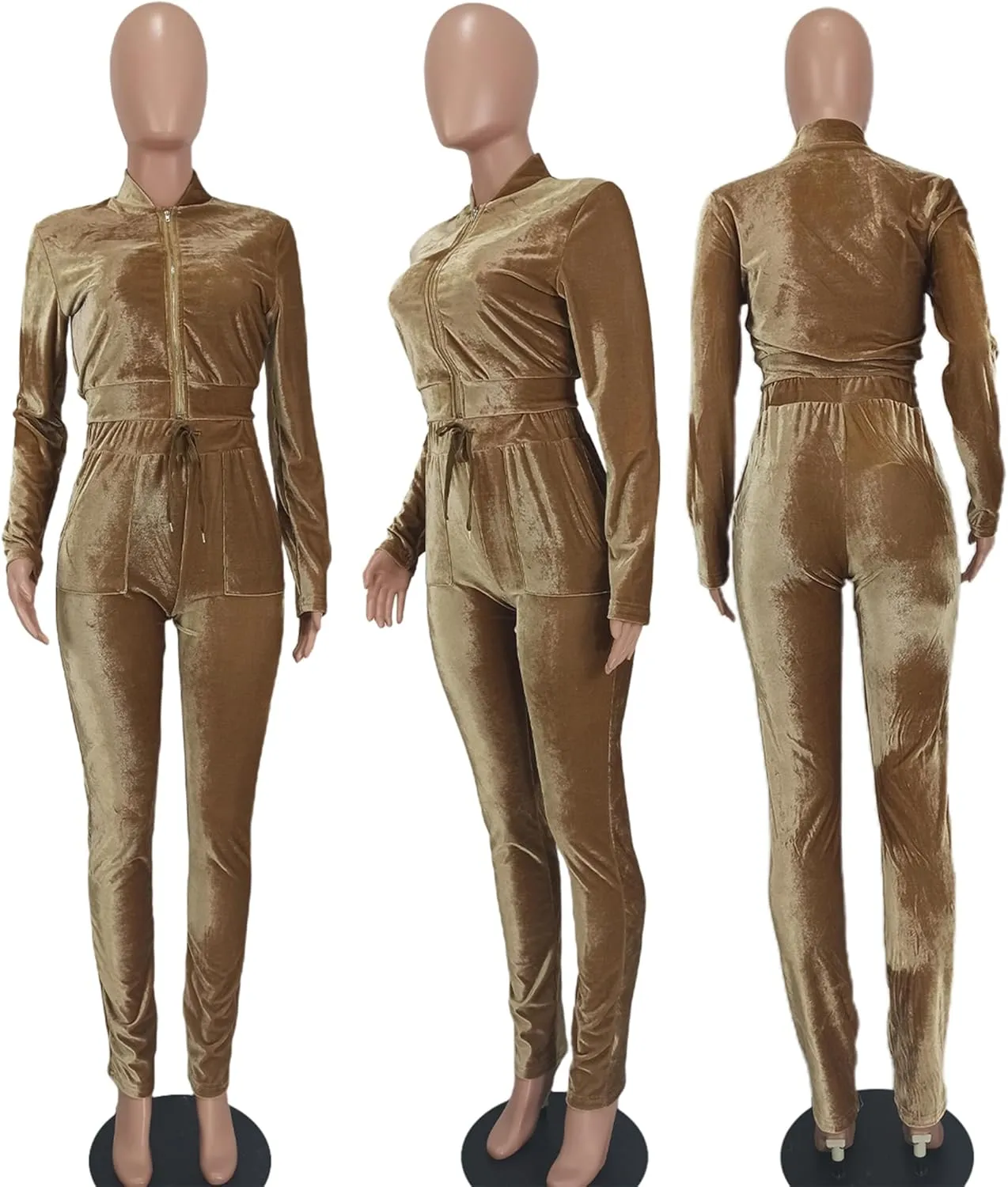 yidengymx Womens 2 Piece Velour Tracksuit Bodycon Zipper-Up Outfits for Women, Long Sleeve Crop Top Pants Jogging Sportswear
