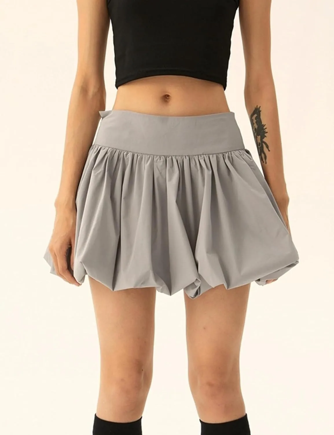 Yimoon Women Y2K Bubble Mini Skirt High Waist Pleated Short Skirt Ruffle Hem A Line Flared Puffy Skirts Streetwear