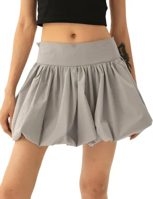 Yimoon Women Y2K Bubble Mini Skirt High Waist Pleated Short Skirt Ruffle Hem A Line Flared Puffy Skirts Streetwear