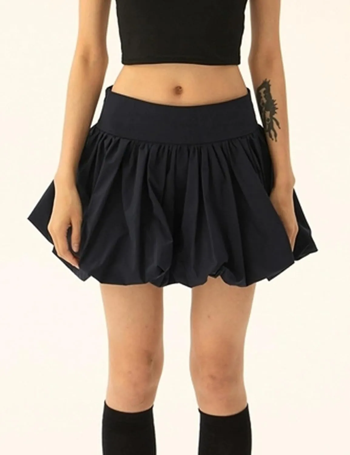 Yimoon Women Y2K Bubble Mini Skirt High Waist Pleated Short Skirt Ruffle Hem A Line Flared Puffy Skirts Streetwear