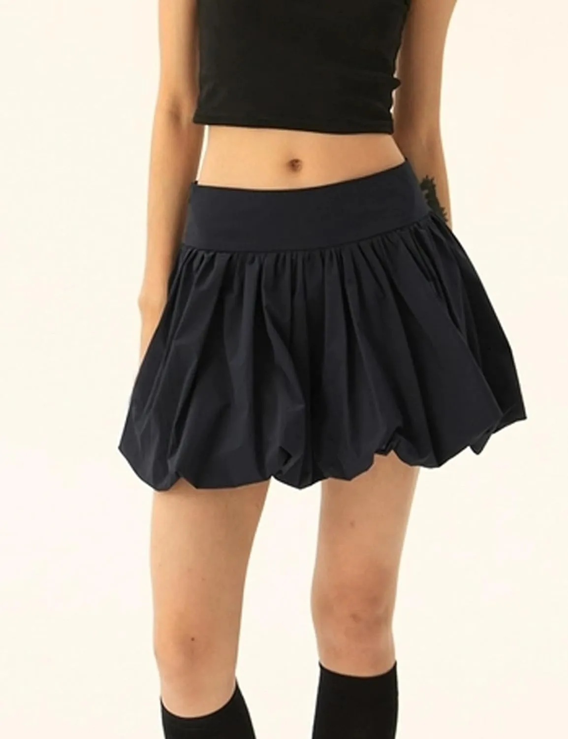Yimoon Women Y2K Bubble Mini Skirt High Waist Pleated Short Skirt Ruffle Hem A Line Flared Puffy Skirts Streetwear
