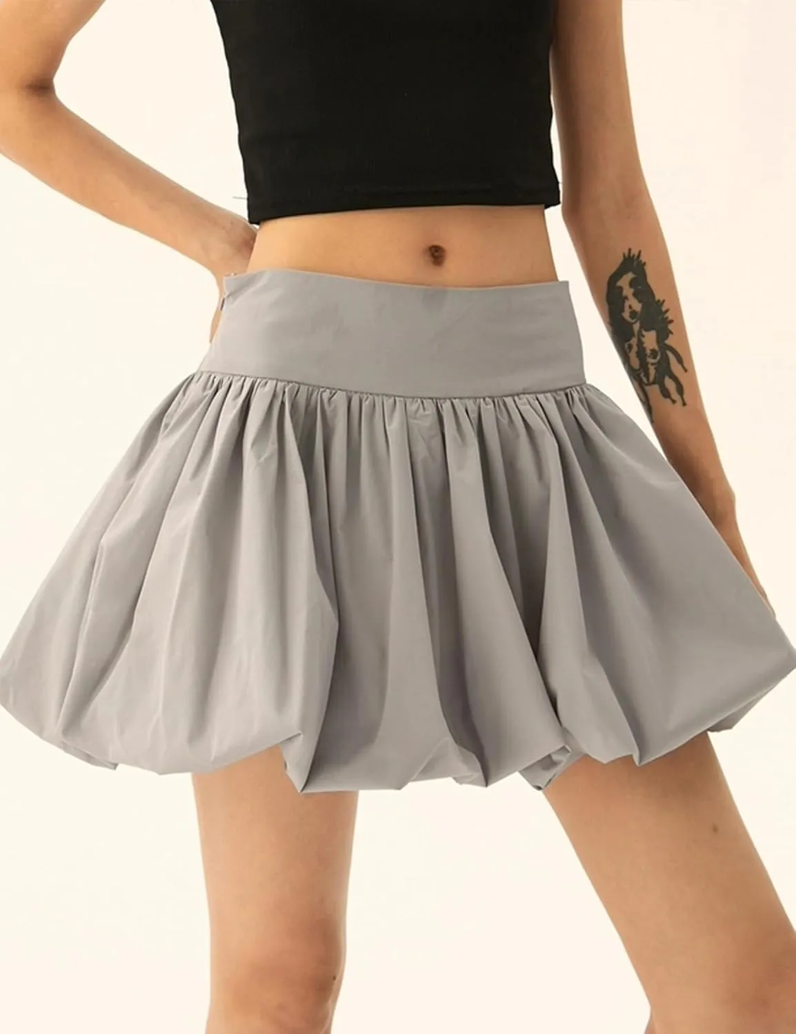 Yimoon Women Y2K Bubble Mini Skirt High Waist Pleated Short Skirt Ruffle Hem A Line Flared Puffy Skirts Streetwear