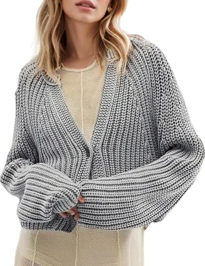 Yimoon Womens Crop Cardigan Sweater Chunky Crewneck Open Font Button Down Cropped Knitted Sweater 2024 Fall