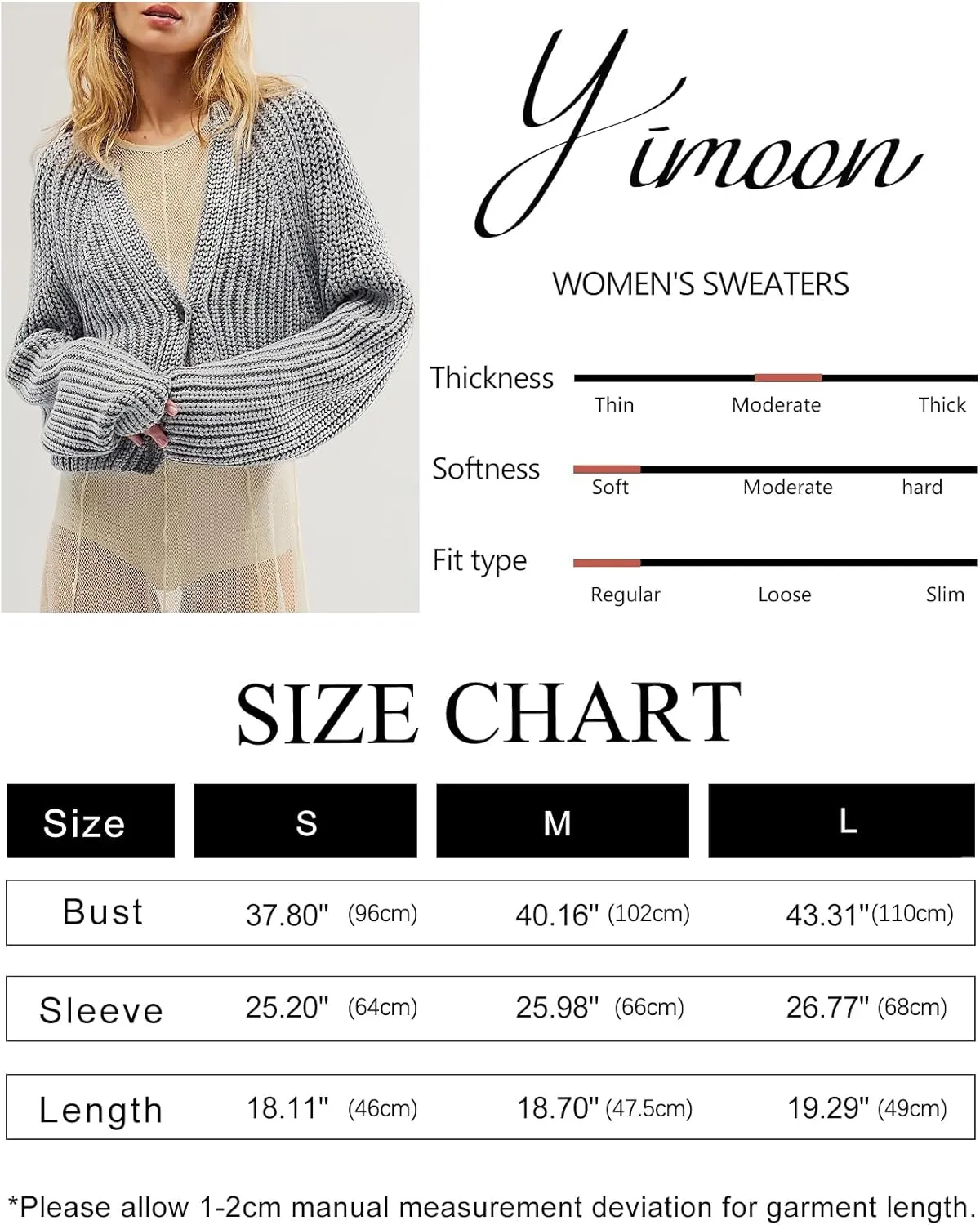 Yimoon Womens Crop Cardigan Sweater Chunky Crewneck Open Font Button Down Cropped Knitted Sweater 2024 Fall