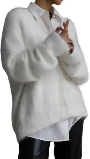 Yimoon Womens Fuzzy Cardigan Sweater V Neck Long Sleeve Button Down Slouchy Furry Knit Sweaters 2024