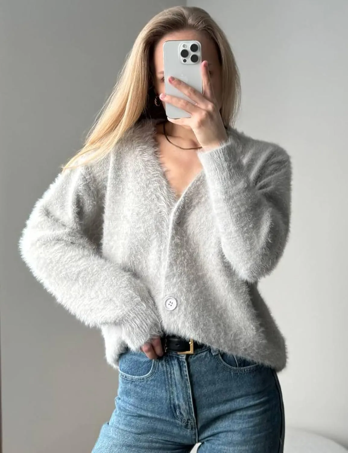 Yimoon Womens Fuzzy Cardigan Sweater V Neck Long Sleeve Button Down Slouchy Furry Knit Sweaters 2024