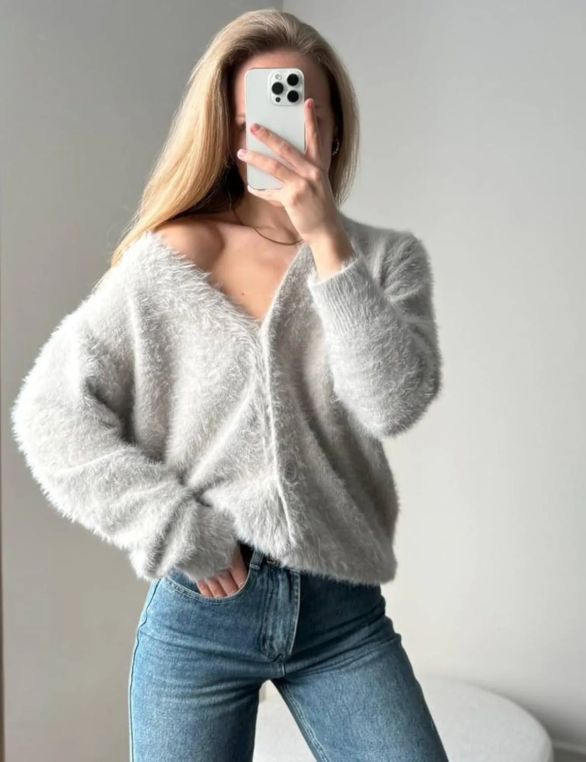 Yimoon Womens Fuzzy Cardigan Sweater V Neck Long Sleeve Button Down Slouchy Furry Knit Sweaters 2024
