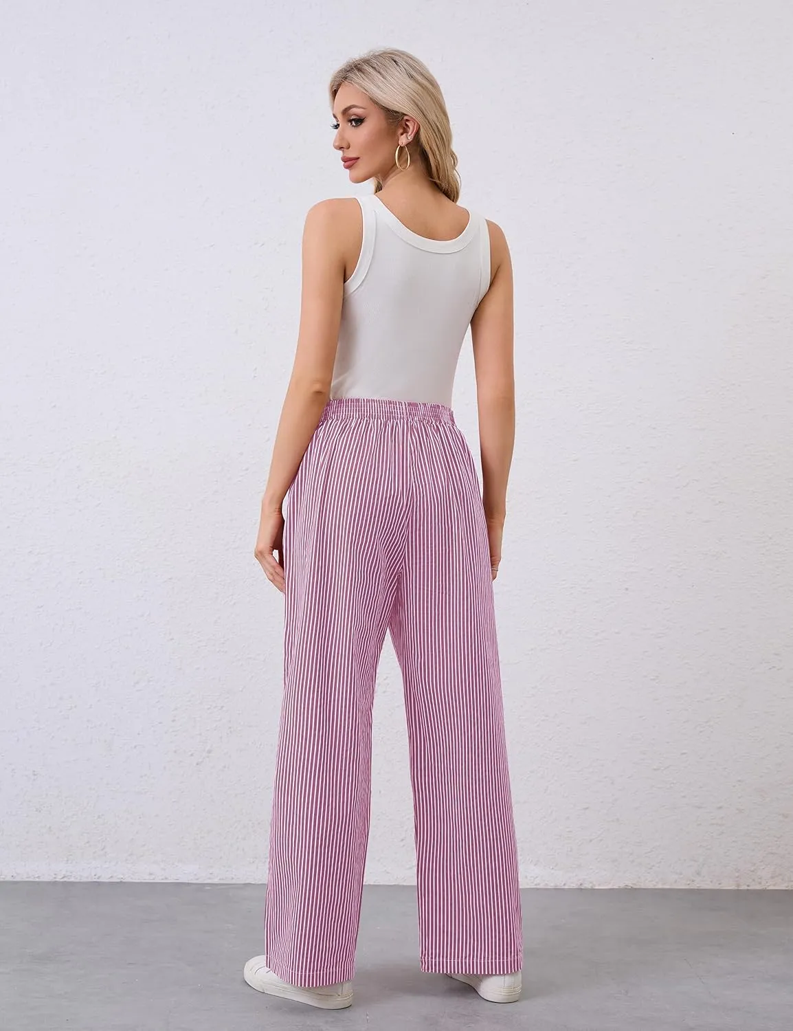 Ythomm Womens Striped Lounge Pants Low Waist Elastic Wide Leg Y2k Casual Boxer Trousers Loose Fit Pajama Pants with Pockets