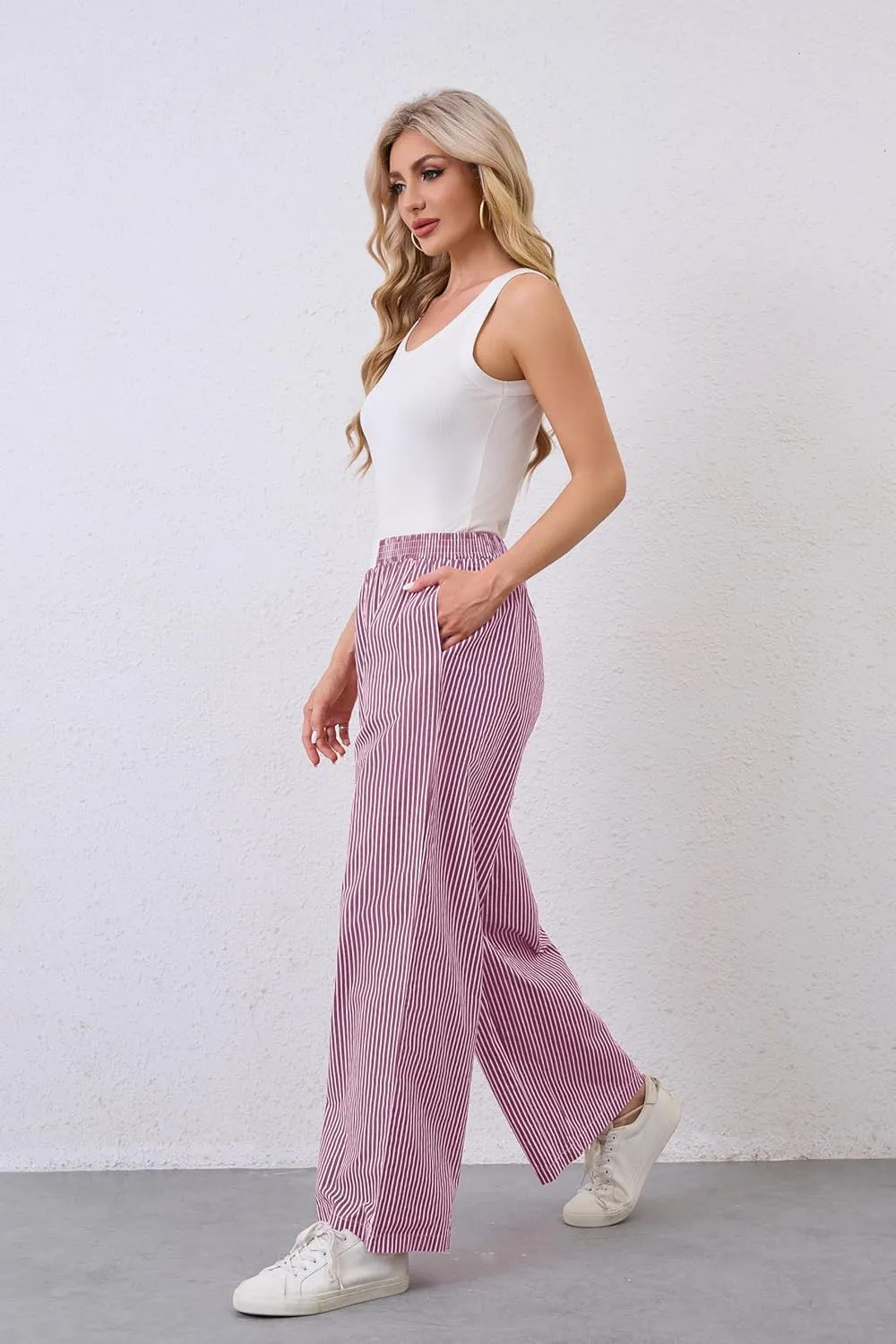 Ythomm Womens Striped Lounge Pants Low Waist Elastic Wide Leg Y2k Casual Boxer Trousers Loose Fit Pajama Pants with Pockets