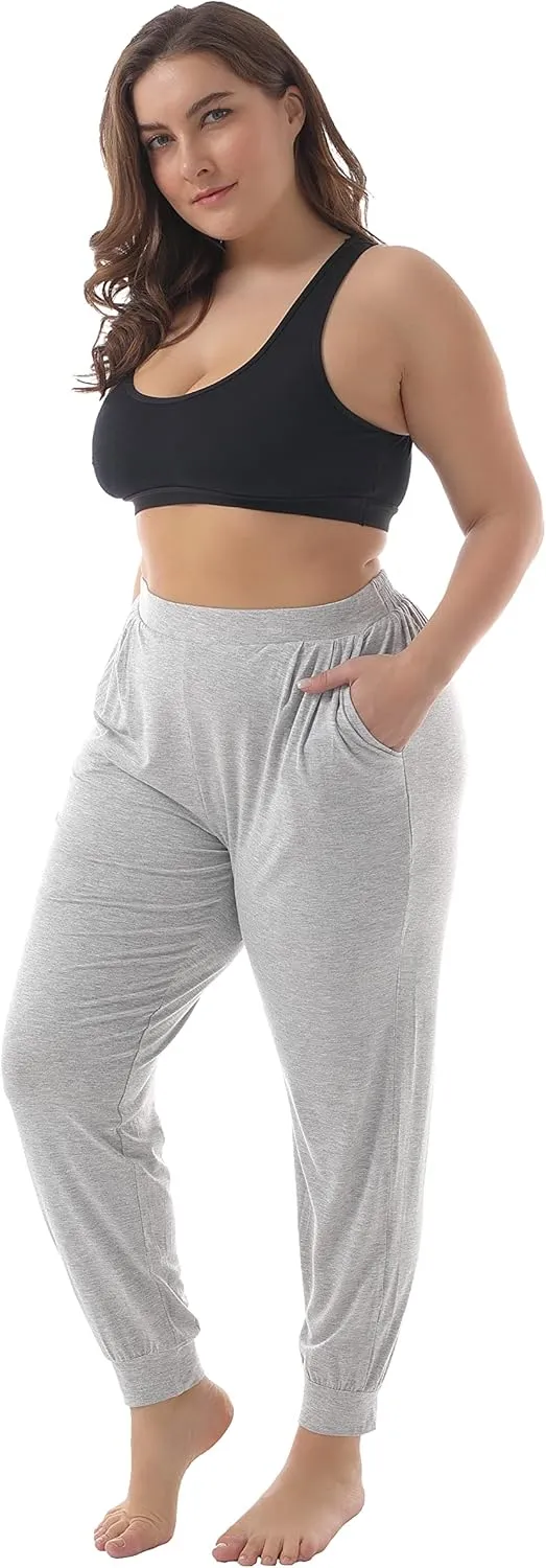 ZERDOCEAN Women's Plus Size Casual Lounge Pants Stretchy Relaxed Jogger Yoga Pants with Pockets