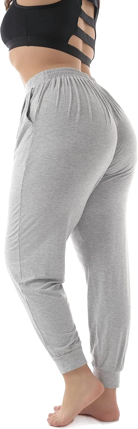ZERDOCEAN Women's Plus Size Casual Lounge Pants Stretchy Relaxed Jogger Yoga Pants with Pockets