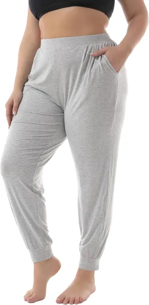 ZERDOCEAN Women's Plus Size Casual Lounge Pants Stretchy Relaxed Jogger Yoga Pants with Pockets