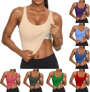 ZYXTIM Built in Bra Tank Tops for Women Sleeveless V Neck Workout Yoga Camis Shirts Cotton Stretch Quick Dry Basic Cami Tops